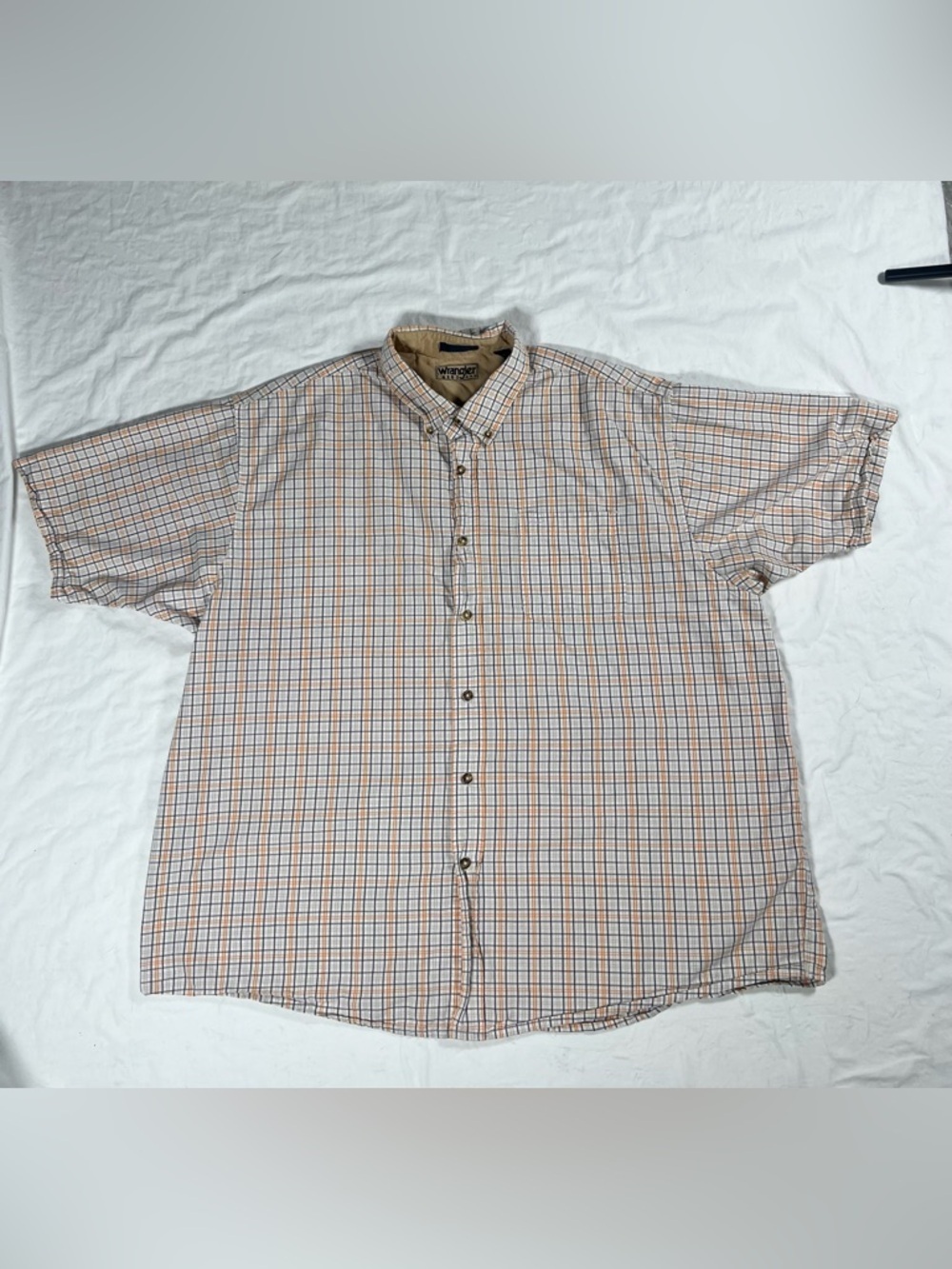 Wrangler Men's Short Sleeve Button-Down Plaid Shirt Orange 2XL 100% Cotton